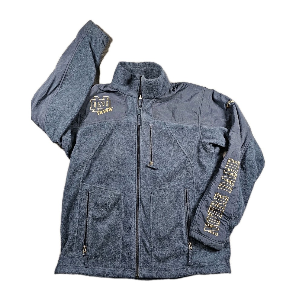 Columbia Fleece Jacket Navy‎ Full-Zip Pockets Notre Dame Irish Men Medium